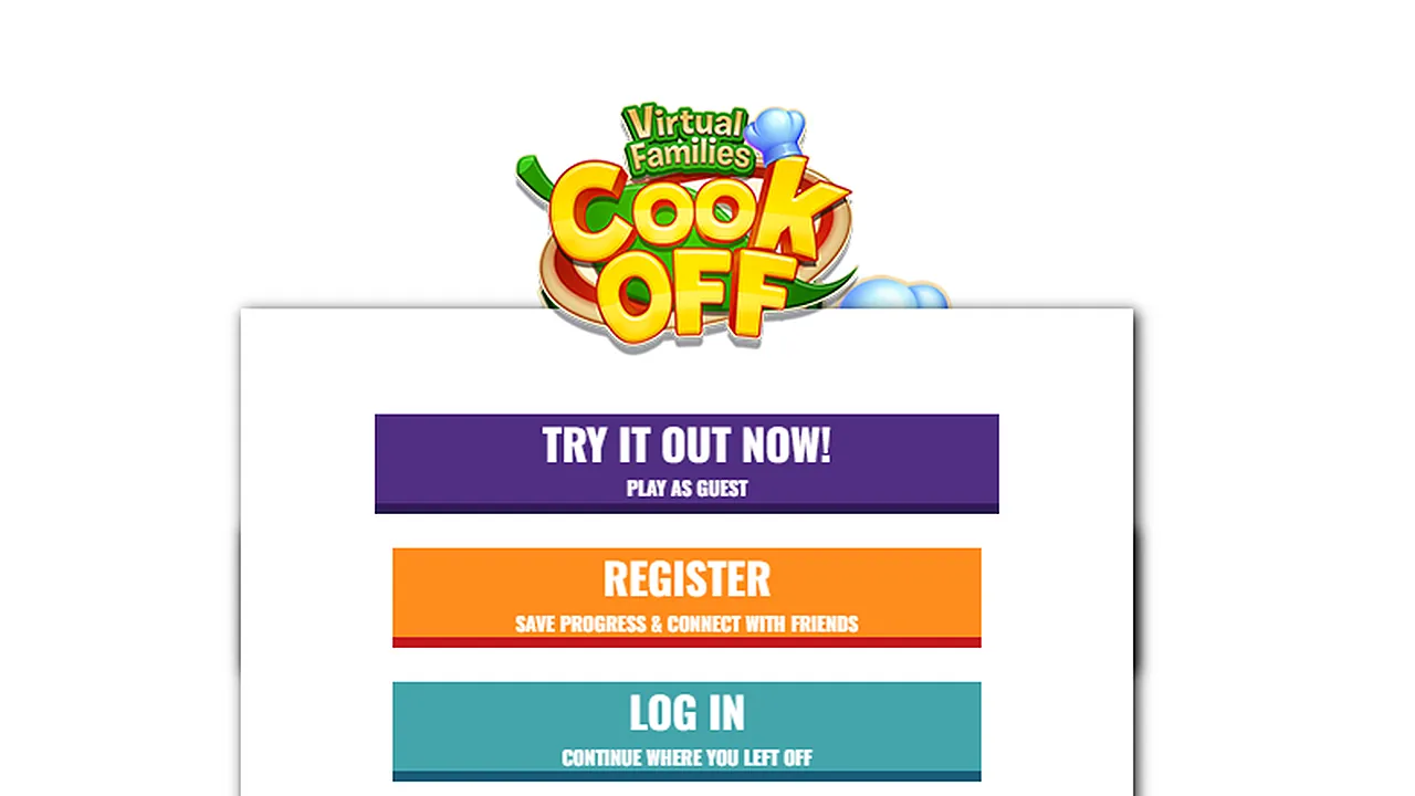 Try It Out Now, Register, Log In என்ற மூன்று பொத்தான்கள் கொண்ட தொடக்க மெனு