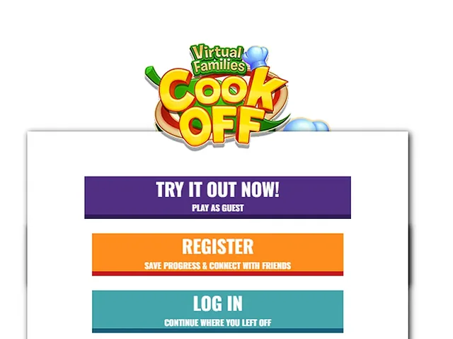 Try It Out Now, Register, Log In என்ற மூன்று பொத்தான்கள் கொண்ட தொடக்க மெனு